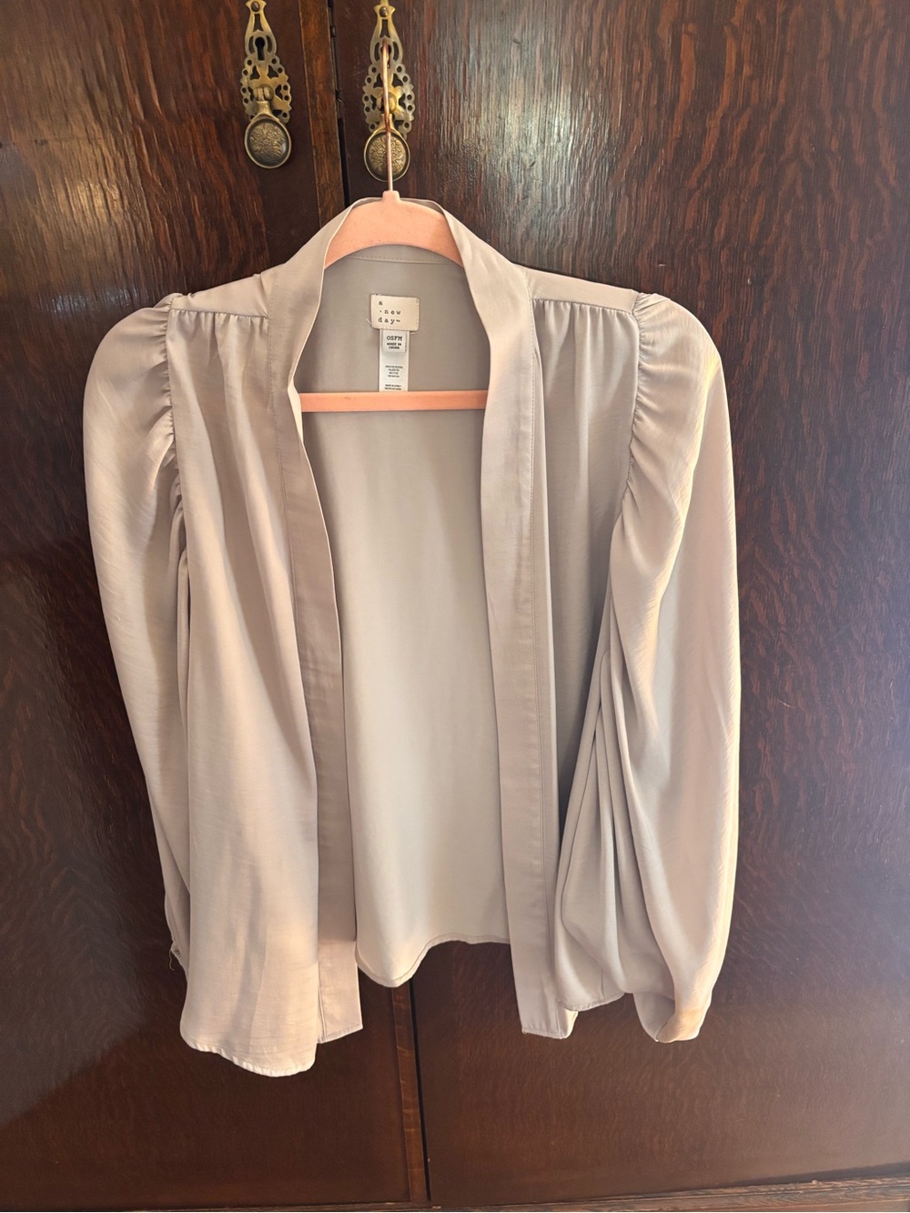 a new day Cream Open-Front Puff Sleeve Top